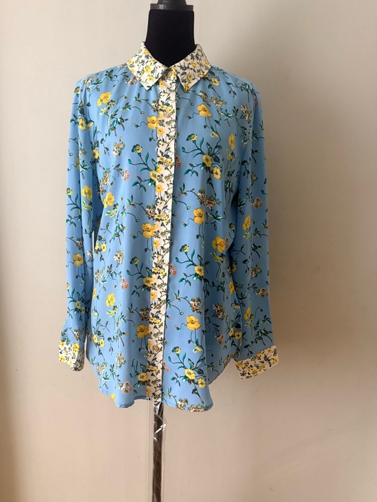 C. Wonder Tops - C. Wonder Light Blue Floral Blouse with Yellow Blooms